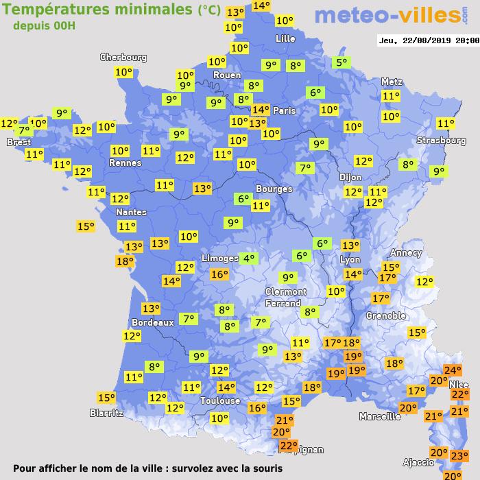 Température minimum pour le 22/08/2019 à 1812