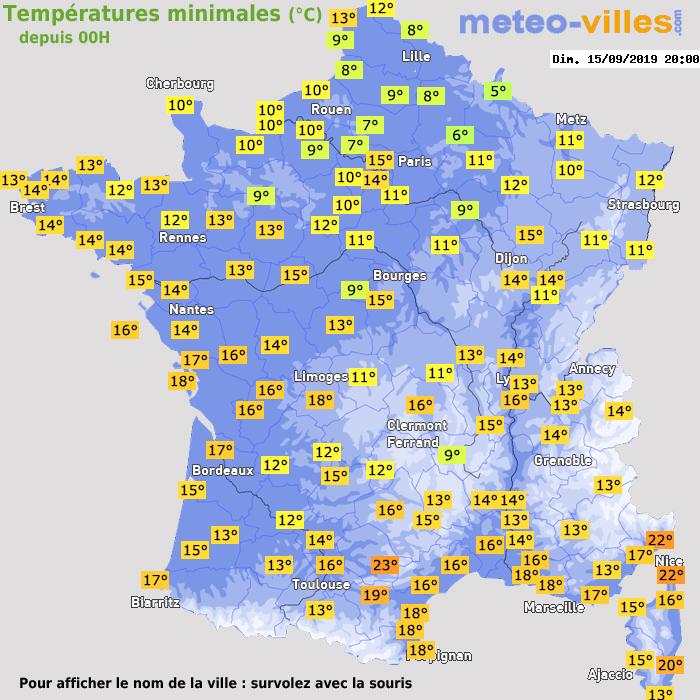 Température minimum pour le 15/09/2019 à 1812