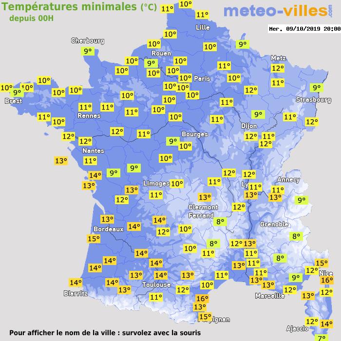 Température minimum pour le 09/10/2019 à 1812