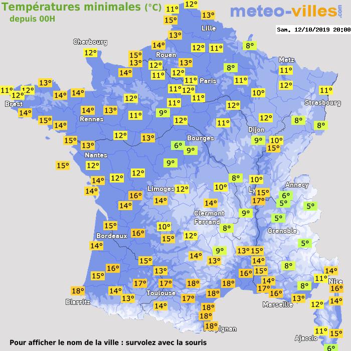 Température minimum pour le 12/10/2019 à 1812