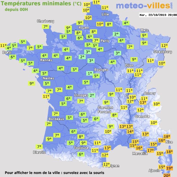 Température minimum pour le 22/10/2019 à 1812