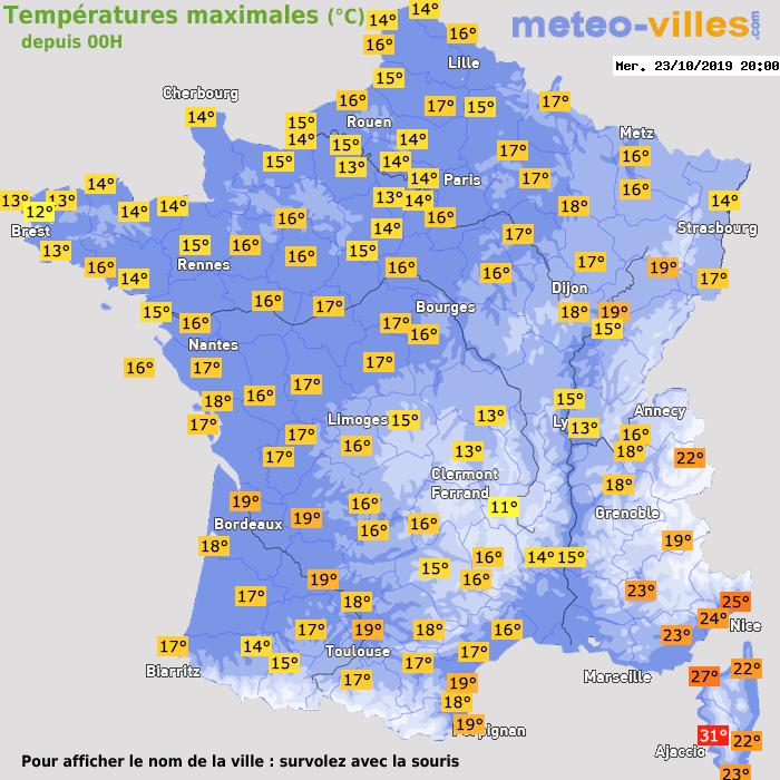Température maximum pour le 23/10/2019 à 1812