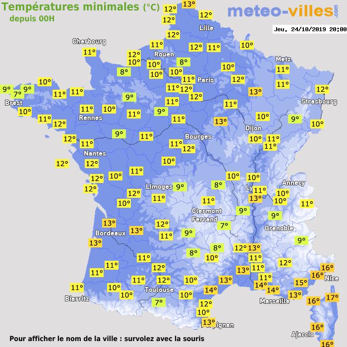 Température minimum pour le 24/10/2019 à 1812