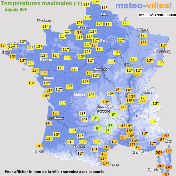 Température maximum pour le 05/11/2019 à 1812