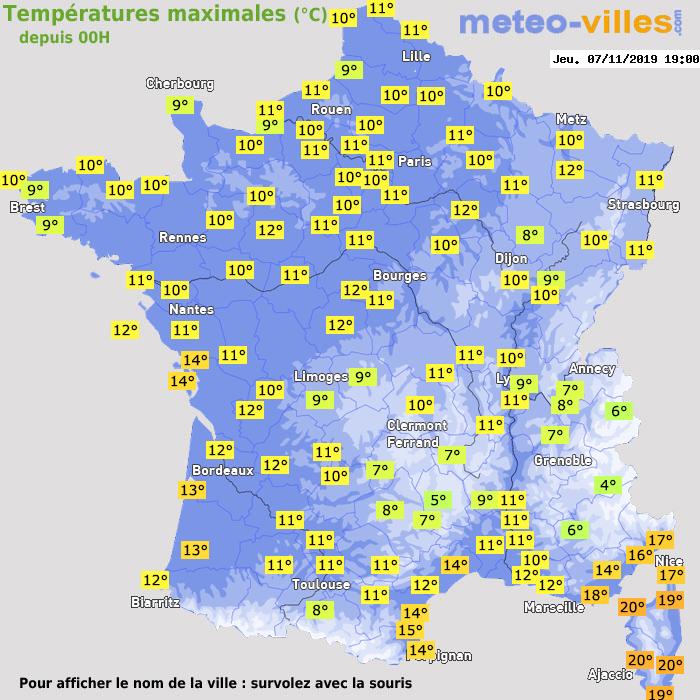 Température maximum pour le 07/11/2019 à 1812