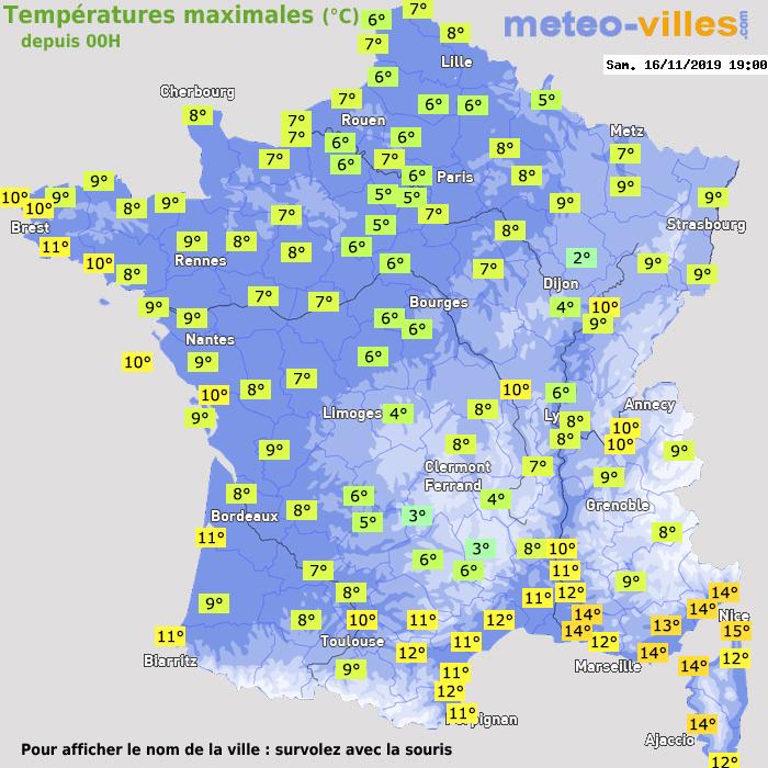 Température maximum pour le 16/11/2019 à 1812