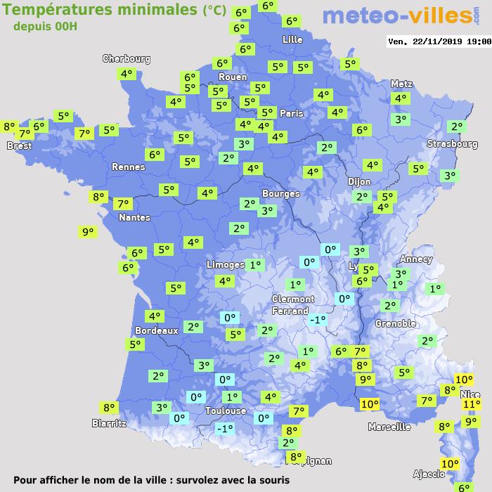 Température minimum pour le 22/11/2019 à 1812