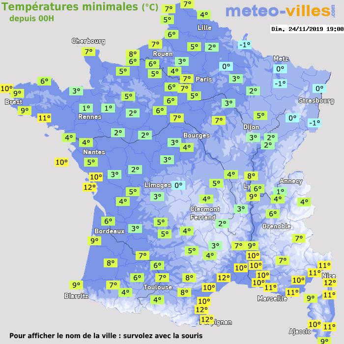 Température minimum pour le 24/11/2019 à 1812