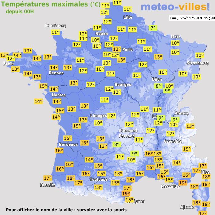 Température maximum pour le 25/11/2019 à 1812