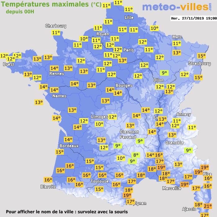 Température maximum pour le 27/11/2019 à 1812
