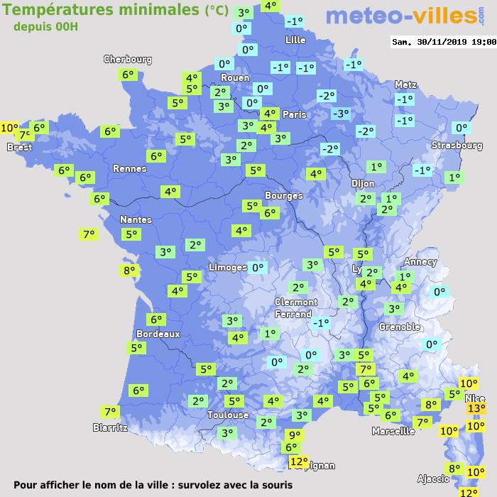 Température minimum pour le 30/11/2019 à 1812