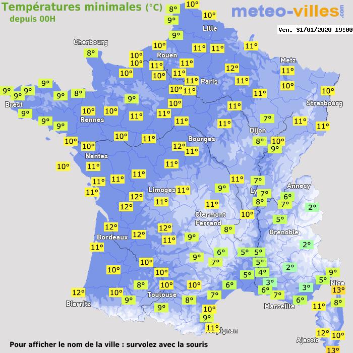 Température minimum pour le 31/01/2020 à 1812