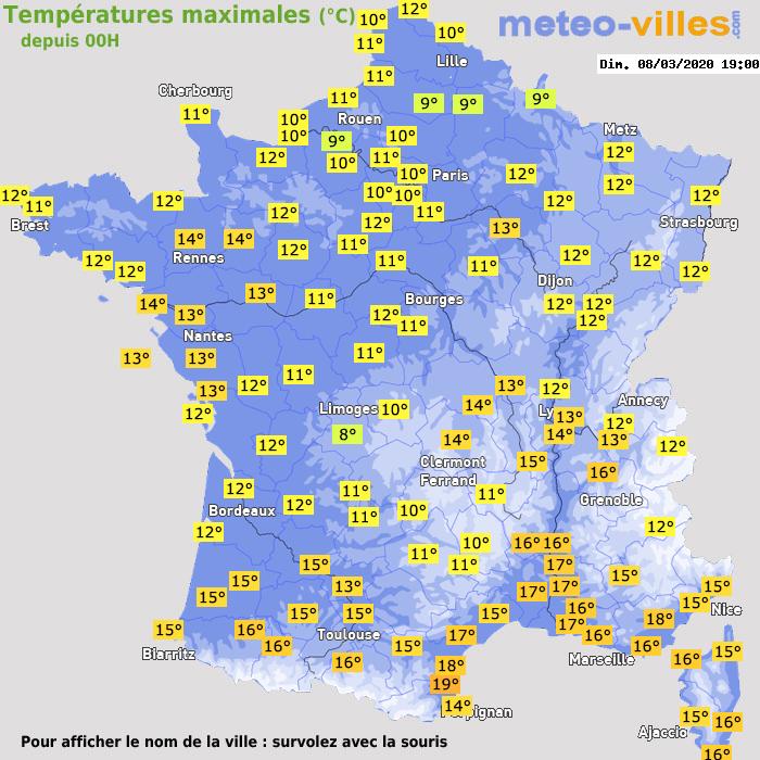 Température maximum pour le 08/03/2020 à 1812