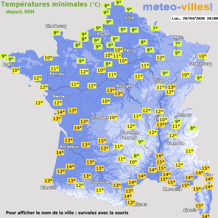 Température minimum pour le 20/04/2020 à 1812