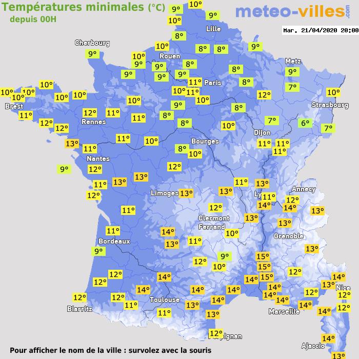 Température minimum pour le 21/04/2020 à 1812