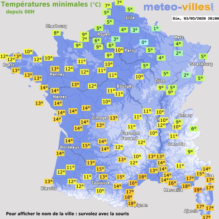 Température minimum pour le 03/05/2020 à 1812