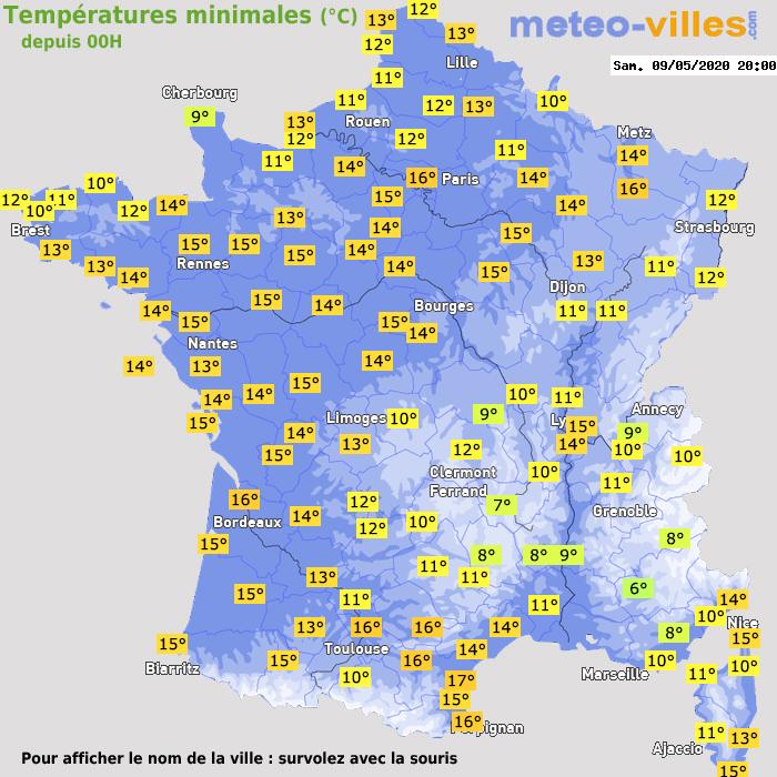 Température minimum pour le 09/05/2020 à 1812