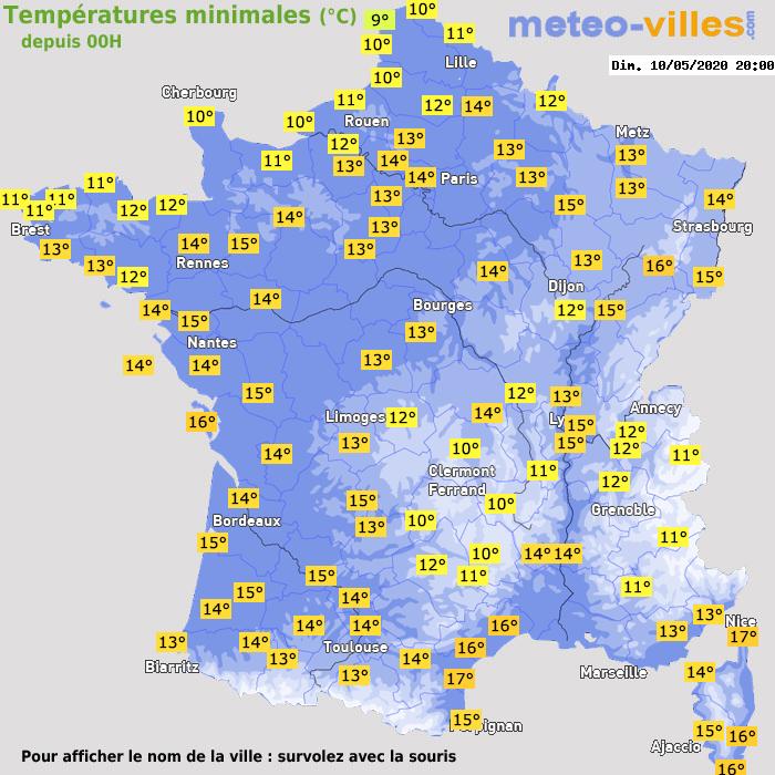 Température minimum pour le 10/05/2020 à 1812