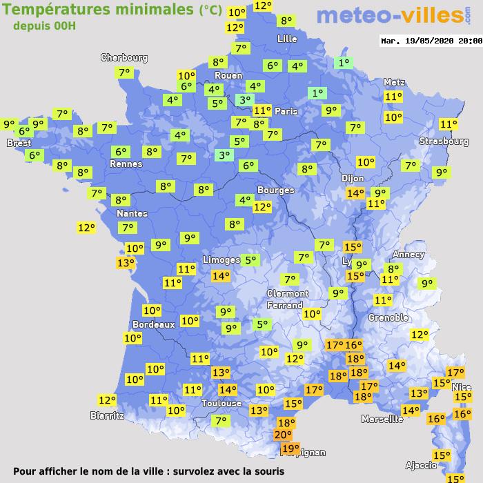 Température minimum pour le 19/05/2020 à 1812