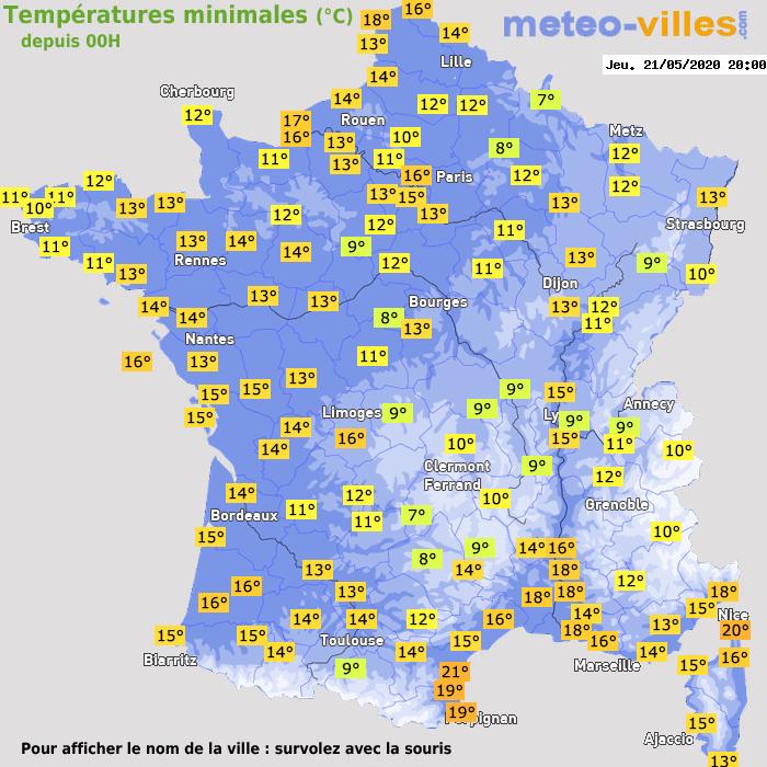 Température minimum pour le 21/05/2020 à 1812