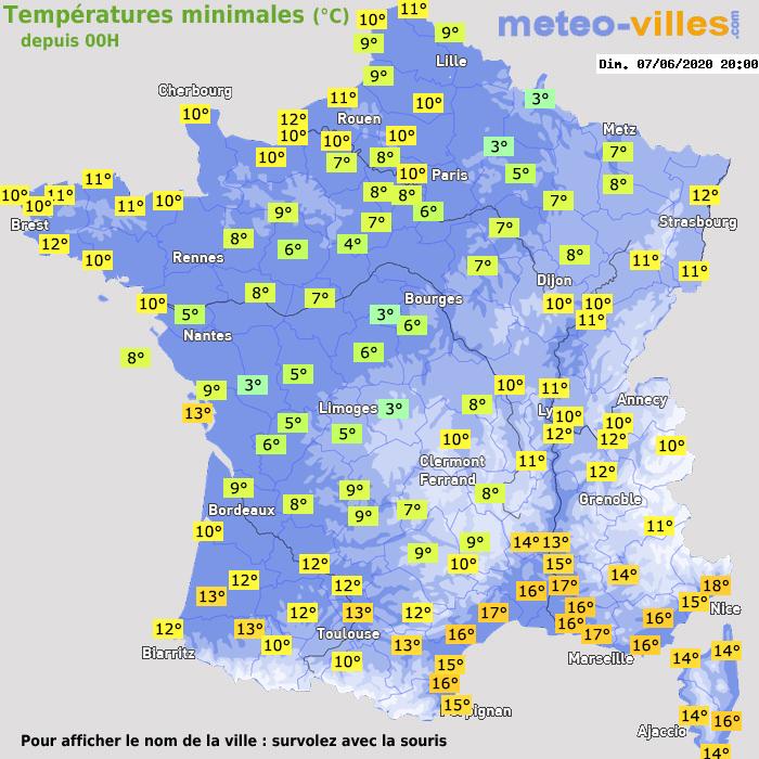 Température minimum pour le 07/06/2020 à 1812