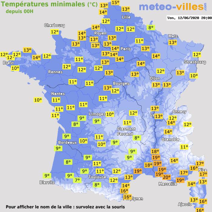 Température minimum pour le 12/06/2020 à 1812