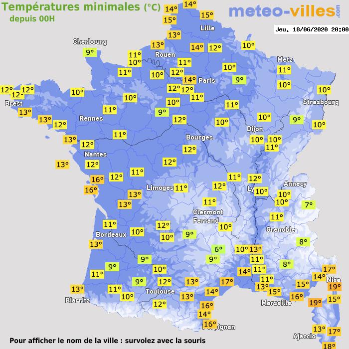 Température minimum pour le 18/06/2020 à 1812