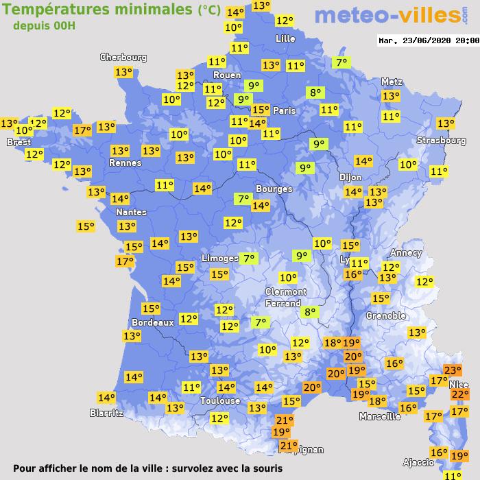 Température minimum pour le 23/06/2020 à 1812