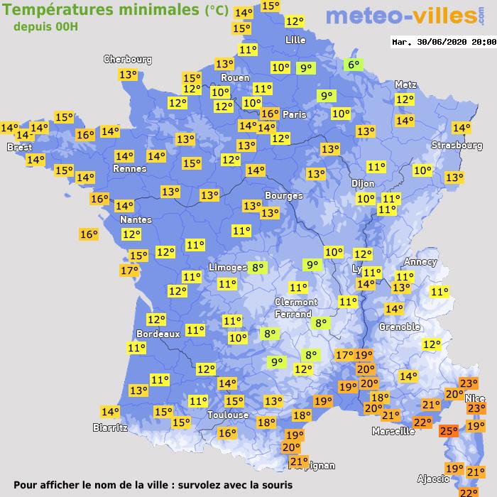 Température minimum pour le 30/06/2020 à 1812