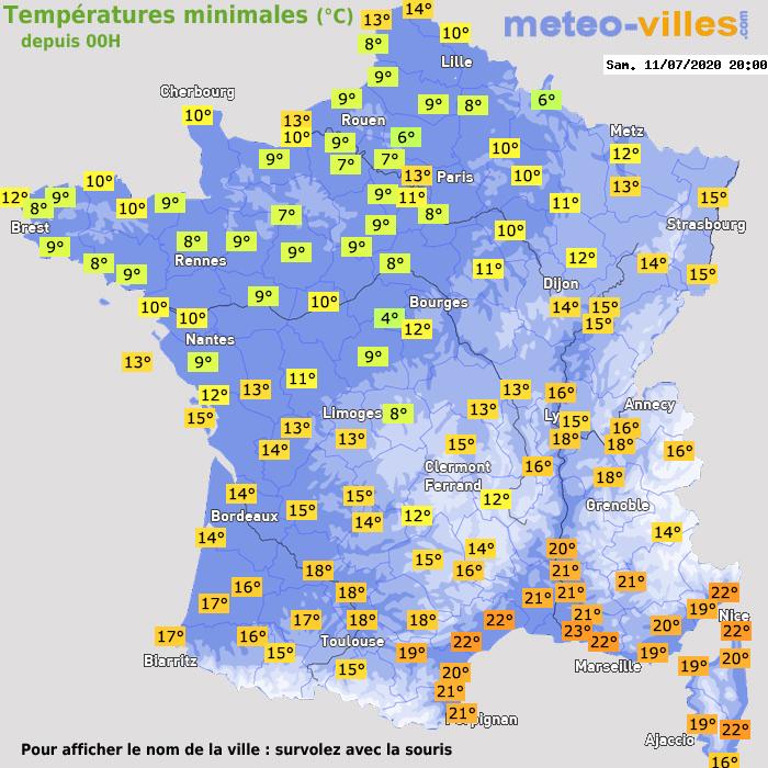 Température minimum pour le 11/07/2020 à 1812