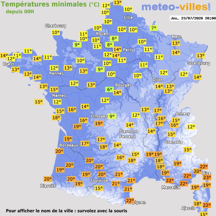 Température minimum pour le 23/07/2020 à 1812