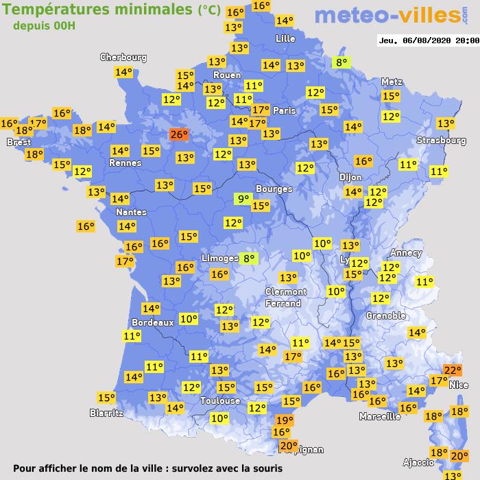 Température minimum pour le 06/08/2020 à 1812