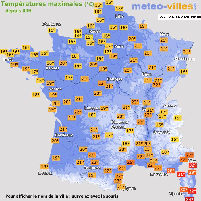 Température maximum pour le 29/08/2020 à 1812