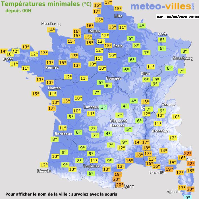 Température minimum pour le 08/09/2020 à 1812