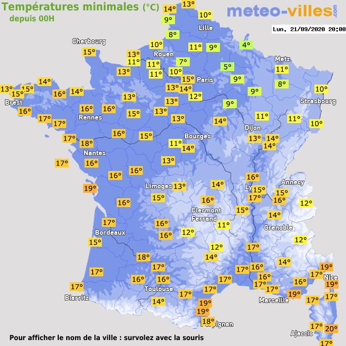 Température minimum pour le 21/09/2020 à 1812
