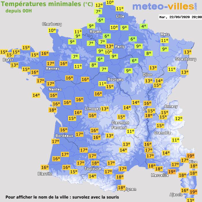 Température minimum pour le 22/09/2020 à 1812