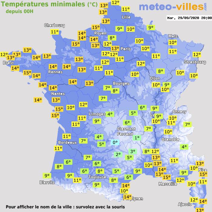 Température minimum pour le 29/09/2020 à 1812