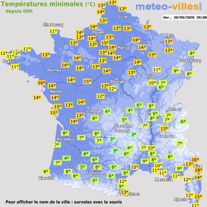 Température minimum pour le 30/09/2020 à 1812