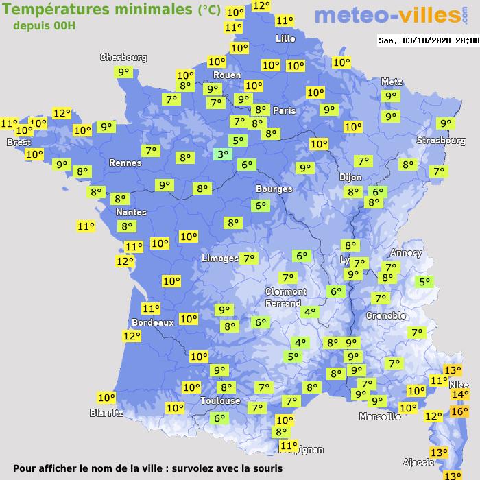 Température minimum pour le 03/10/2020 à 1812