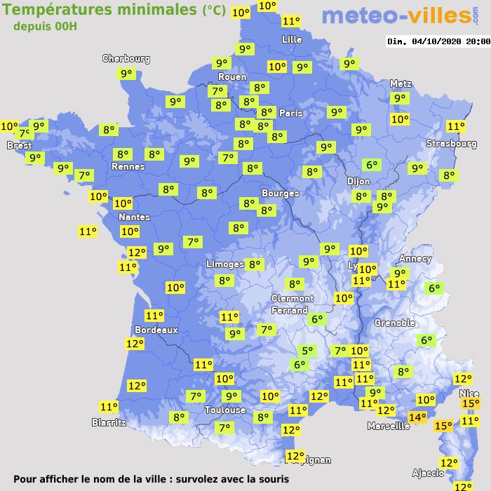 Température minimum pour le 04/10/2020 à 1812