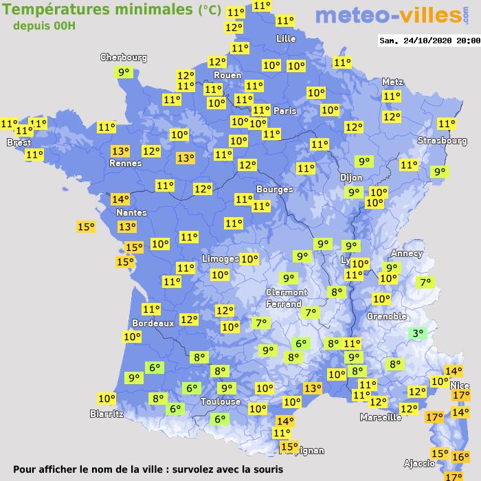 Température minimum pour le 24/10/2020 à 1812