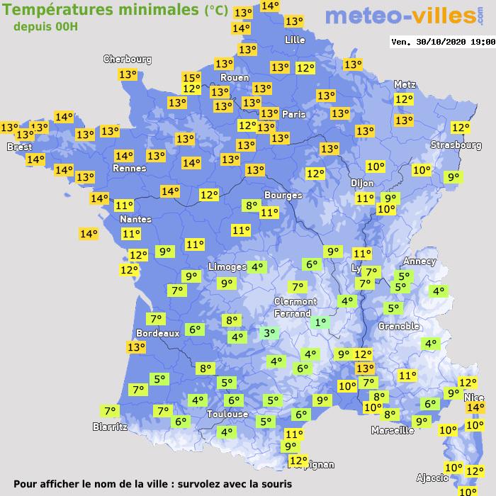 Température minimum pour le 30/10/2020 à 1812