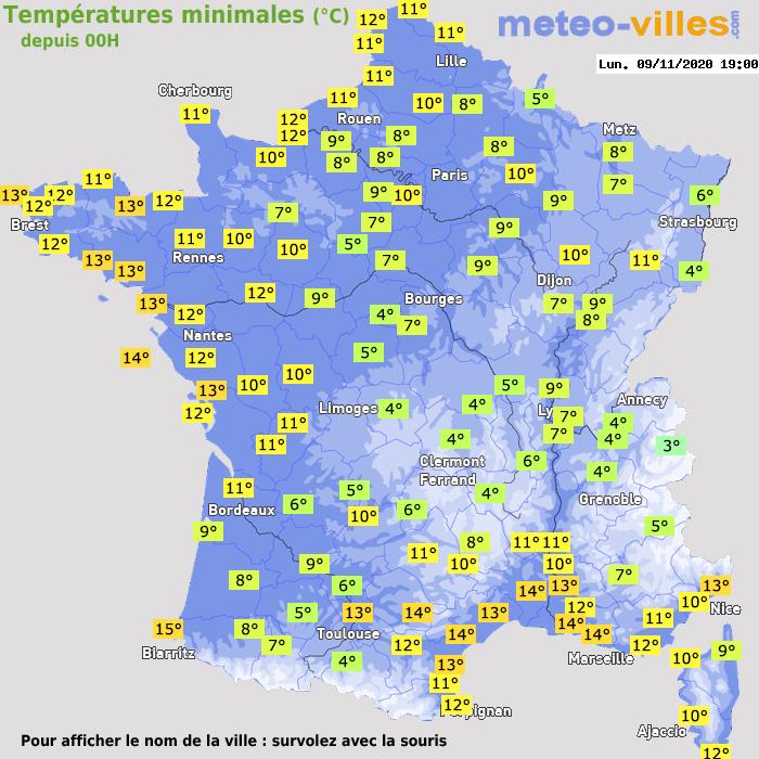 Température minimum pour le 09/11/2020 à 1812