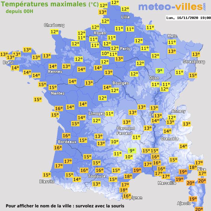 Température maximum pour le 16/11/2020 à 1812