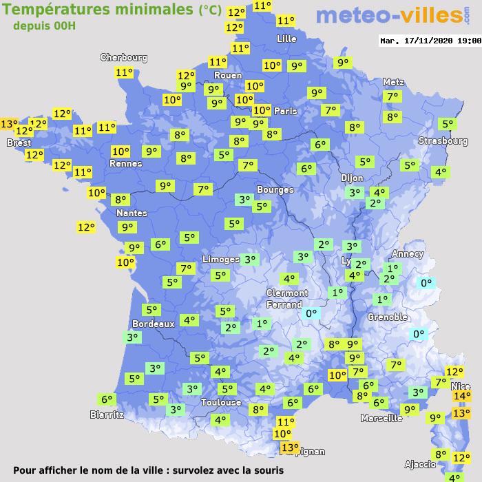 Température minimum pour le 17/11/2020 à 1812