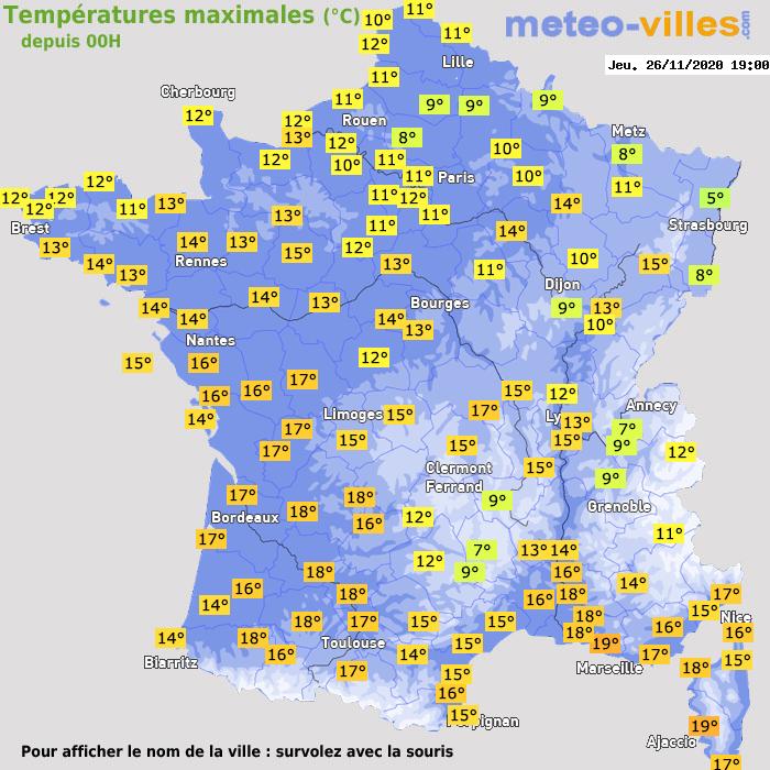 Température maximum pour le 26/11/2020 à 1812
