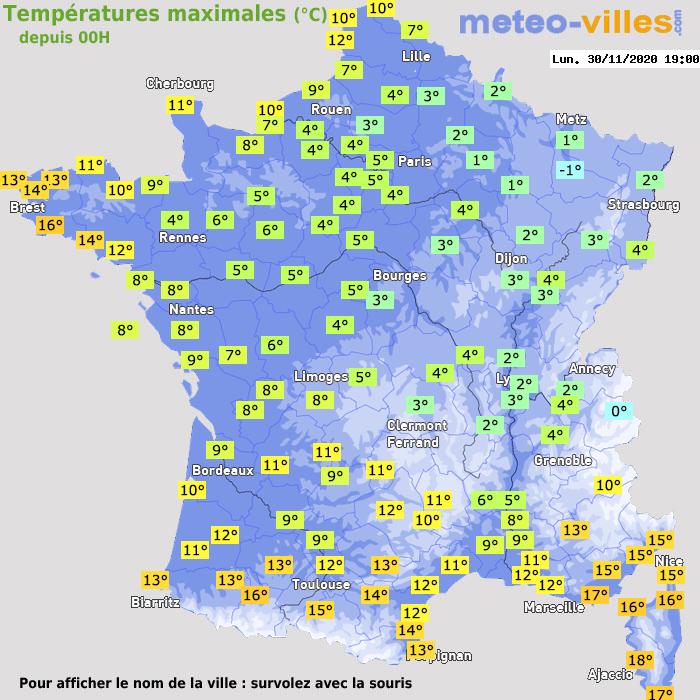 Température maximum pour le 30/11/2020 à 1812