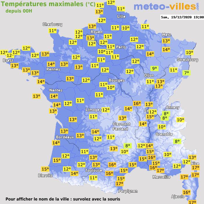 Température maximum pour le 19/12/2020 à 1812
