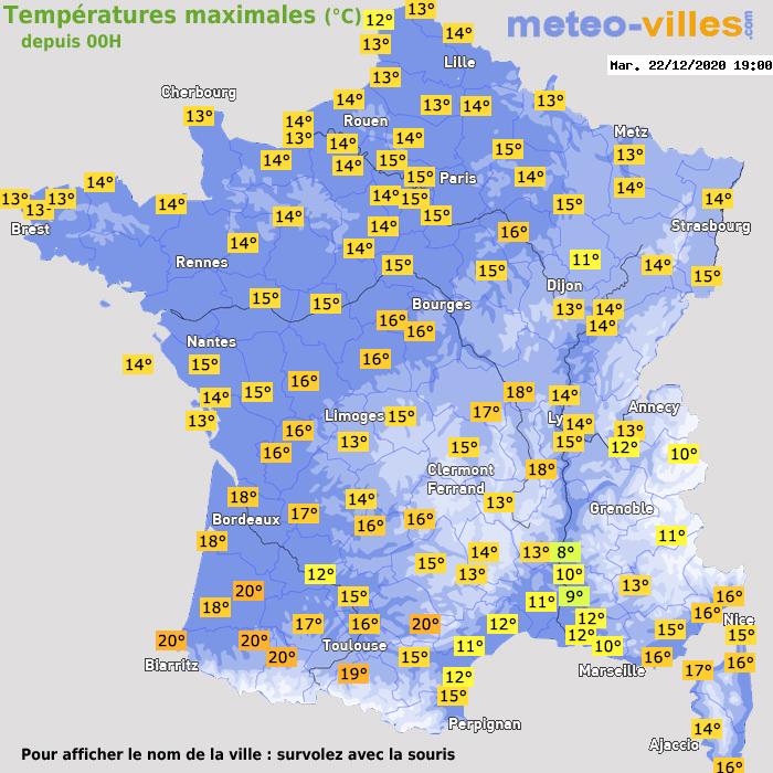 Température maximum pour le 22/12/2020 à 1812