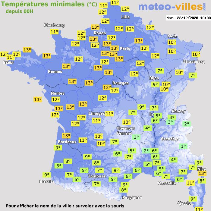 Température minimum pour le 22/12/2020 à 1812
